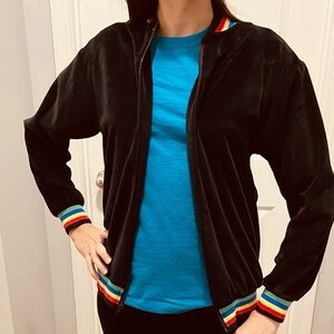 70’s Gertrude Davenport Vintage Rainbow Trimmed Black Velour jacket! Awesome